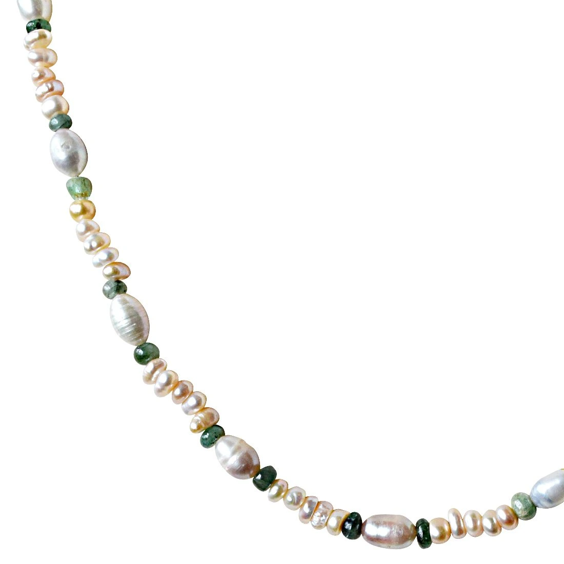 Single Line Real Freshwater Pearl & Green Emerald Beads Necklace for Women (SN901)