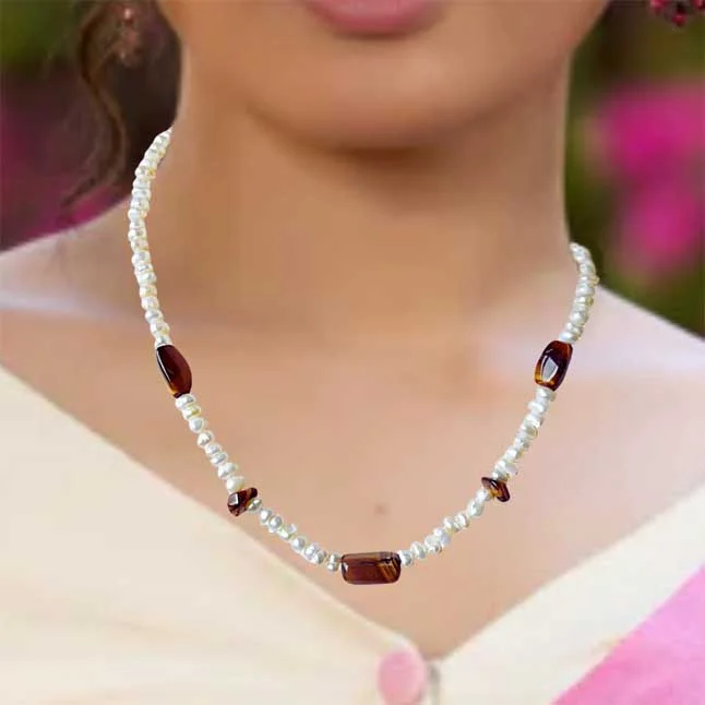 Single Line Tiger Eye Beads and Freshwater Pearl Necklace for Women (SN903)