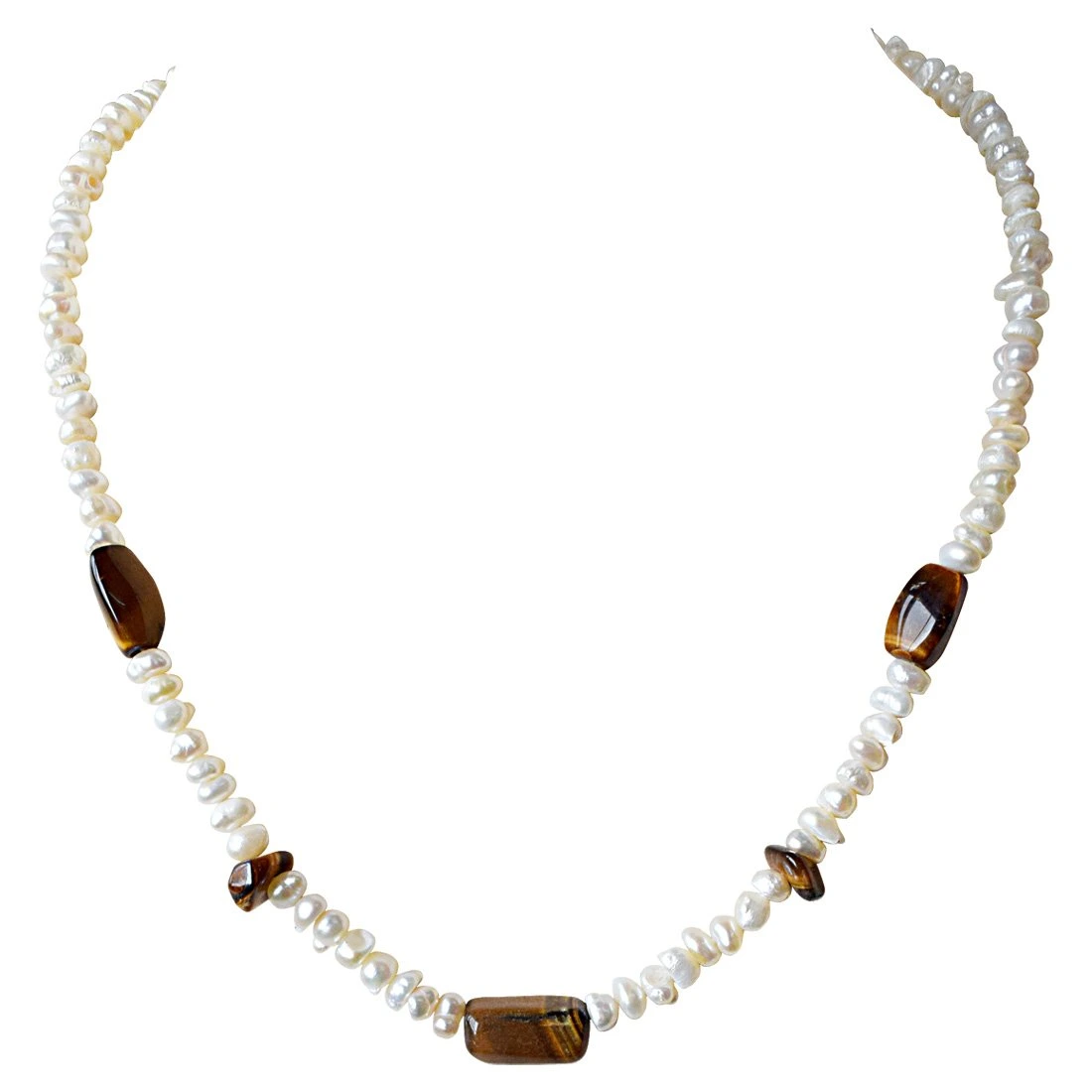 Single Line Tiger Eye Beads and Freshwater Pearl Necklace for Women (SN903)