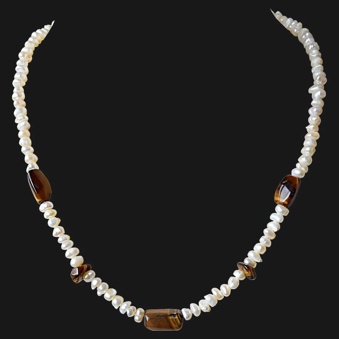 Single Line Tiger Eye Beads and Freshwater Pearl Necklace for Women (SN903)