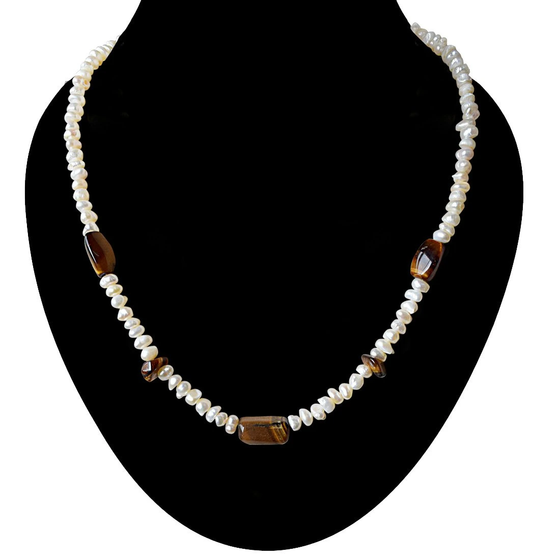 Single Line Tiger Eye Beads and Freshwater Pearl Necklace for Women (SN903)