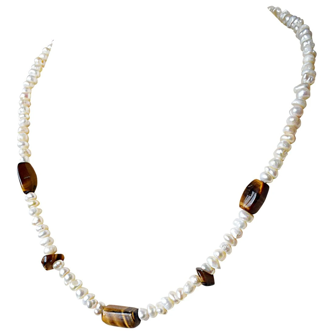 Single Line Tiger Eye Beads and Freshwater Pearl Necklace for Women (SN903)