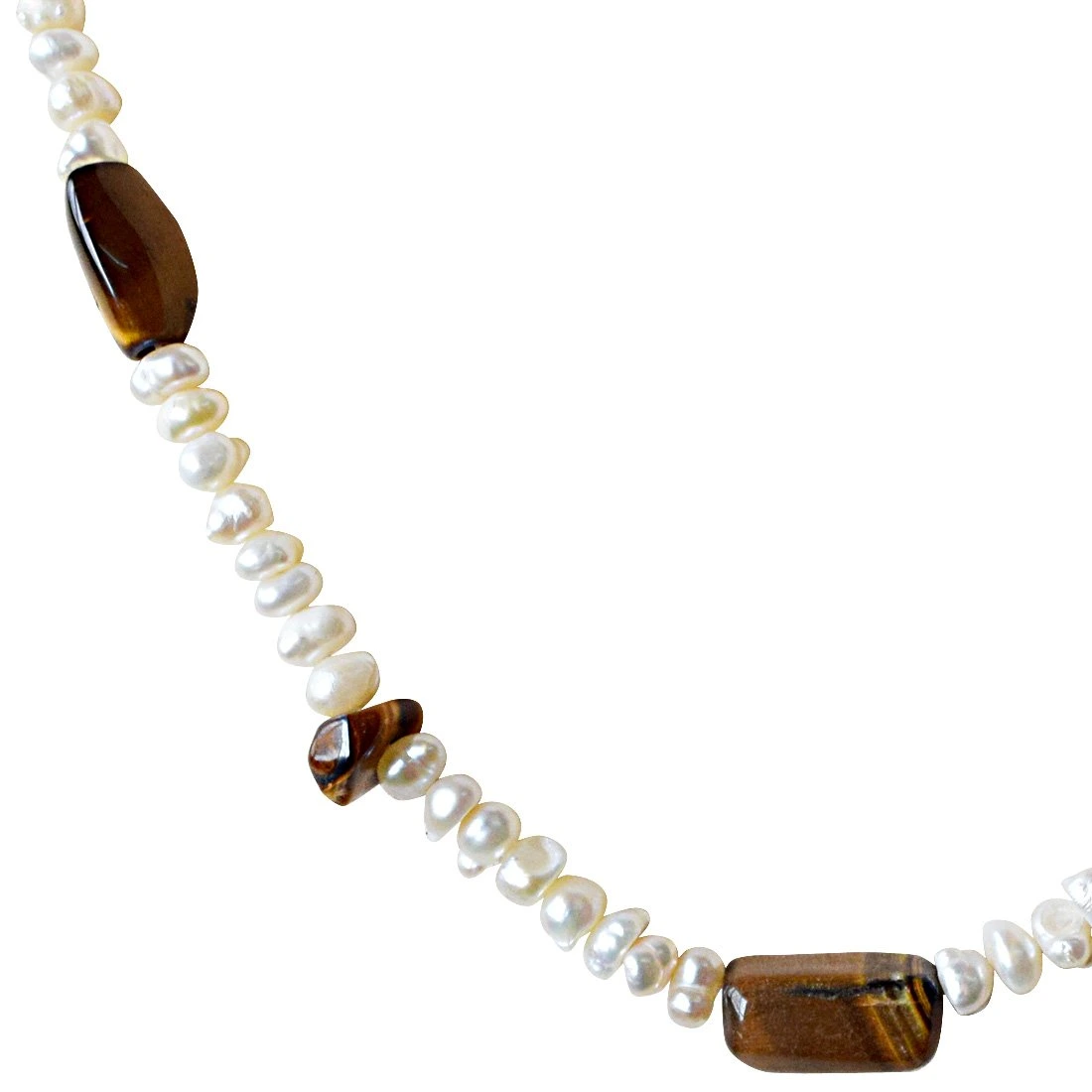 Single Line Tiger Eye Beads and Freshwater Pearl Necklace for Women (SN903)