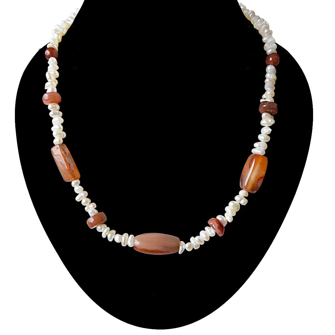 Single Line Orange Agate and Freshwater Pearl Necklace for Women (SN906)