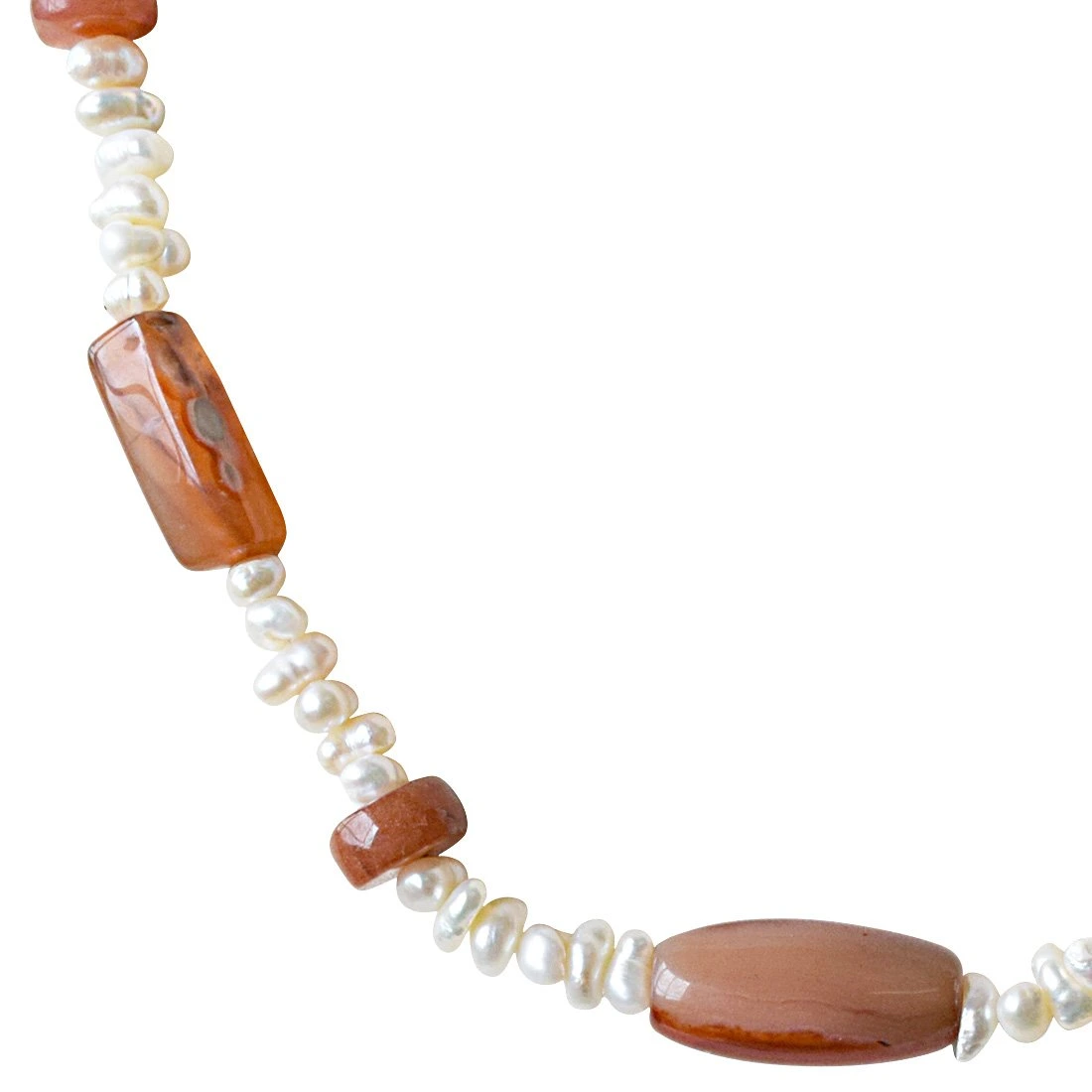 Single Line Orange Agate and Freshwater Pearl Necklace for Women (SN906)