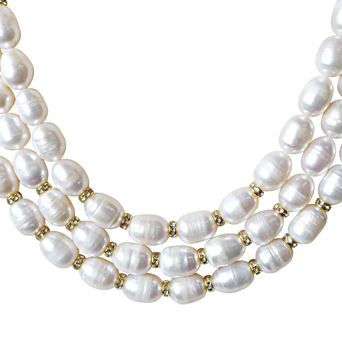 3 Line Heavy Looking Real Big Elongated Pearl and Stone Ring Necklace for Women (SN910)