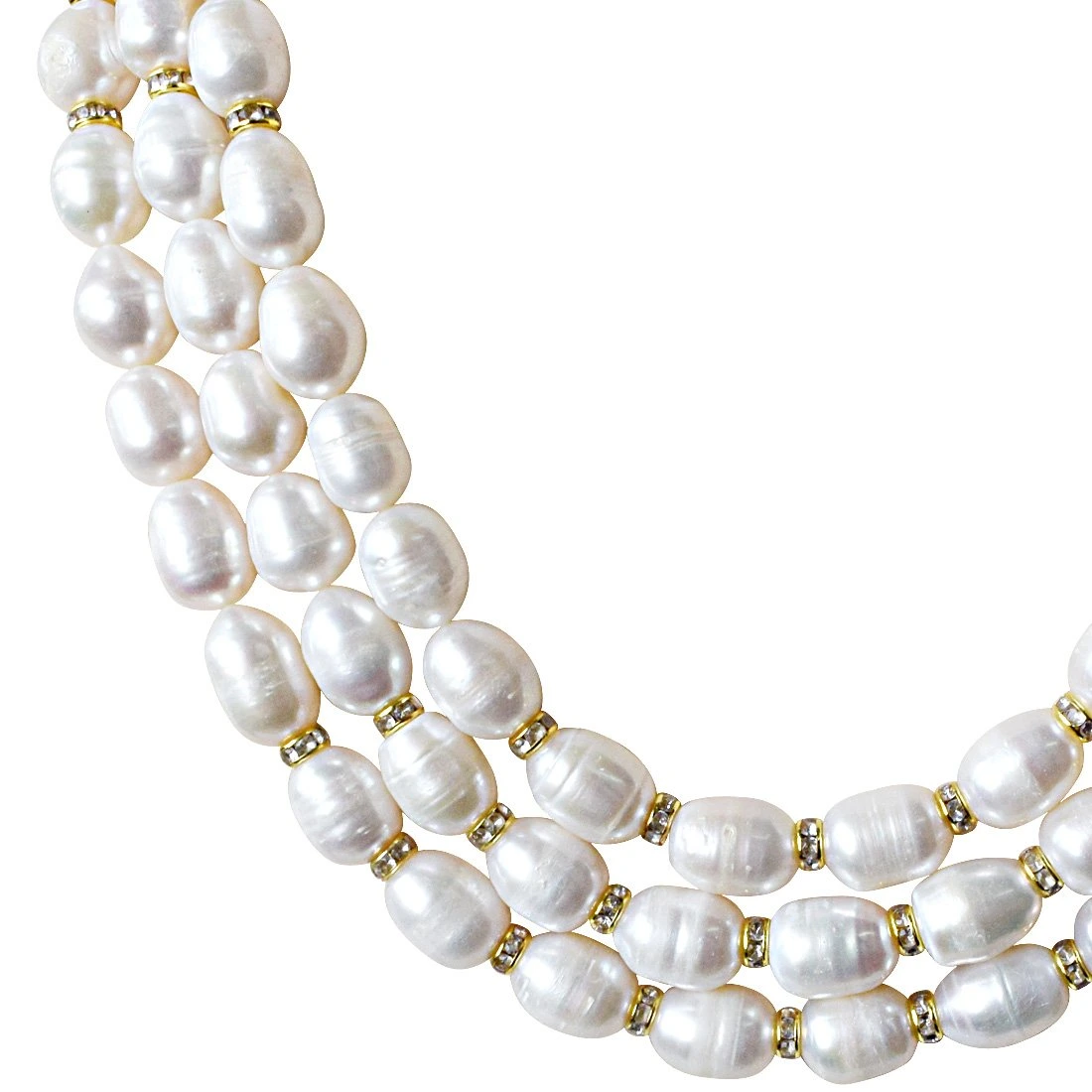 3 Line Heavy Looking Real Big Elongated Pearl and Stone Ring Necklace for Women (SN910)