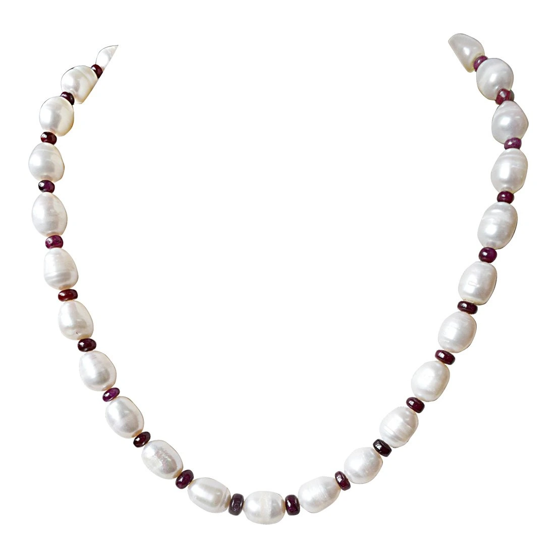 Single Line Real Red Ruby Beads an Big Elongated Pearl Necklace for Women (SN915)