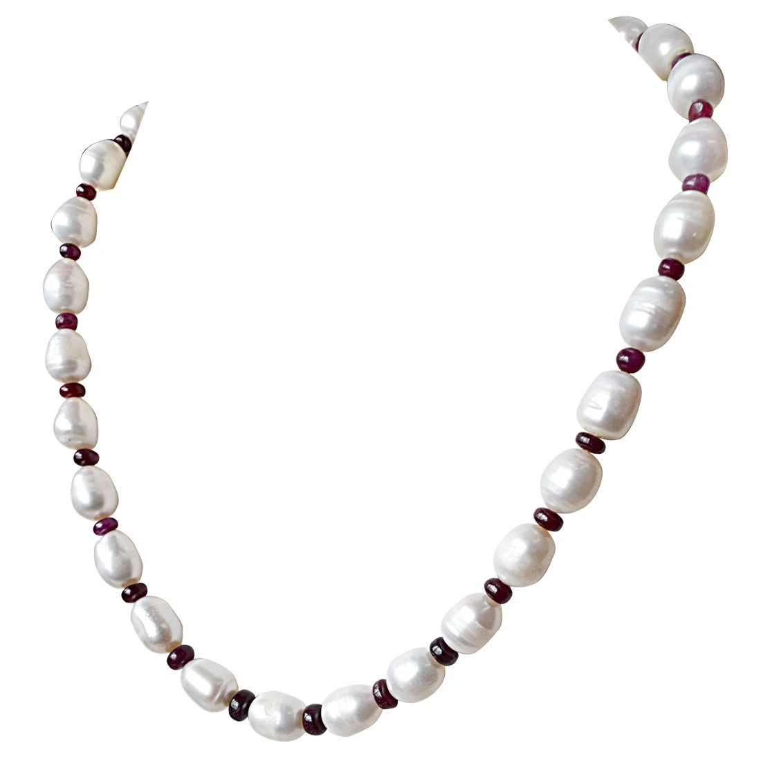 Single Line Real Red Ruby Beads an Big Elongated Pearl Necklace for Women (SN915)