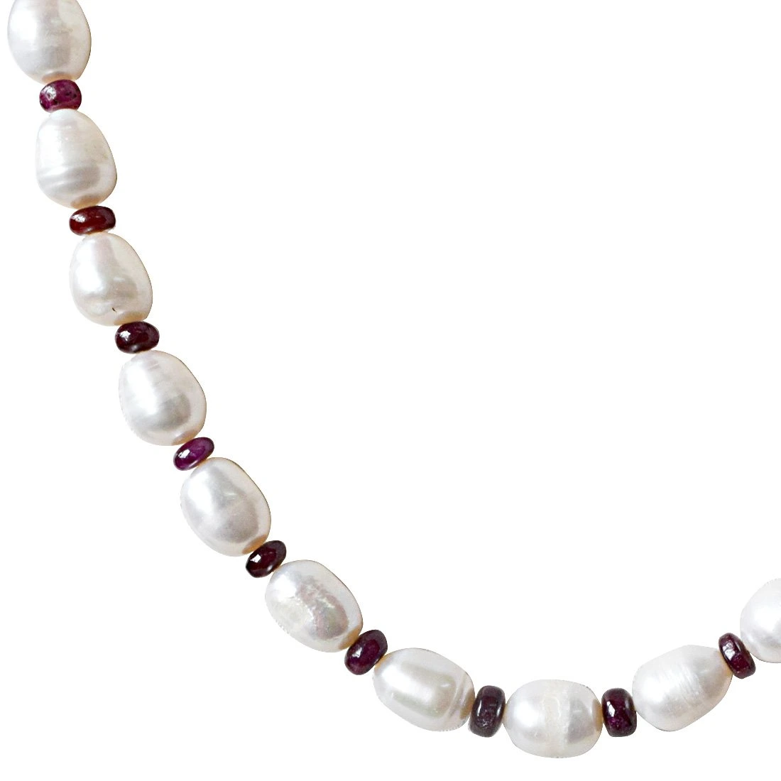 Single Line Real Red Ruby Beads an Big Elongated Pearl Necklace for Women (SN915)
