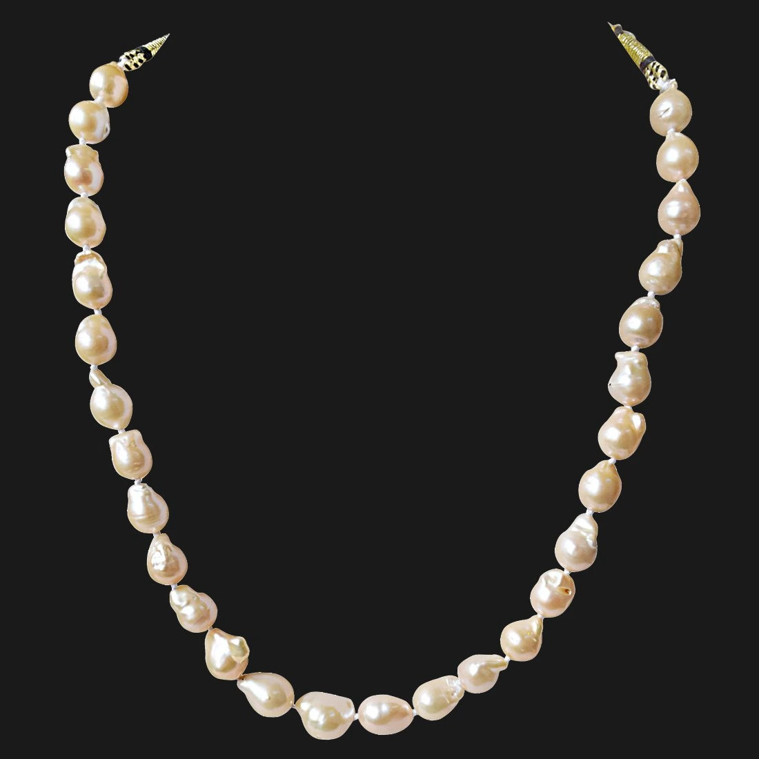 Peach Real Baroque Pearl Necklace for Women with Knots (SN917)