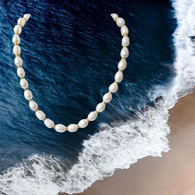 Single Line Real Big Elongated Pearl Necklace for Women (SN918)