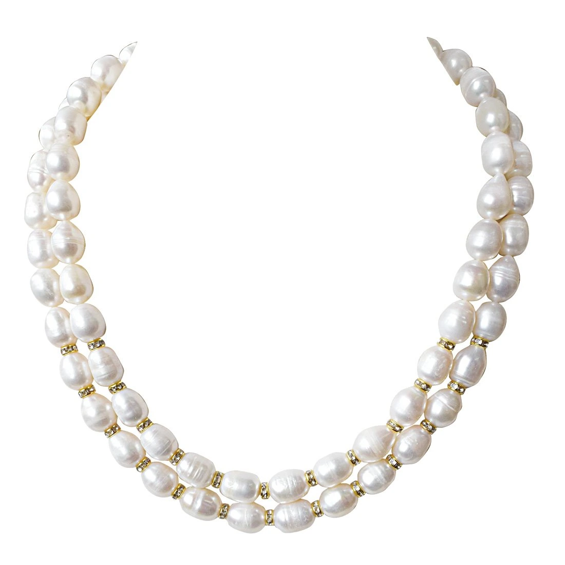 2 Line Heavy Looking Real Big Elongated Pearl and Stone Ring Necklace for Women (SN919)