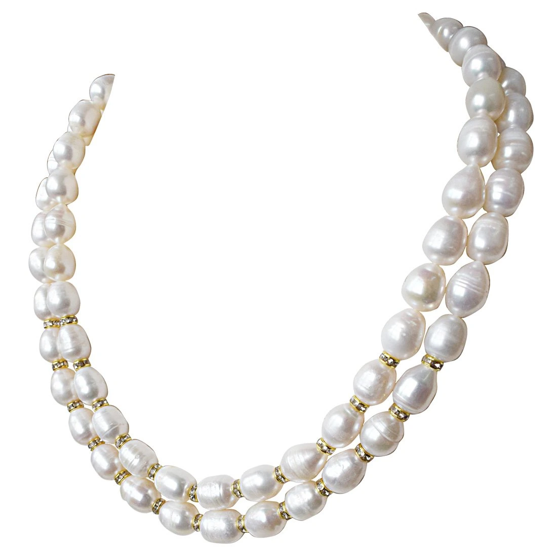 2 Line Heavy Looking Real Big Elongated Pearl and Stone Ring Necklace for Women (SN919)