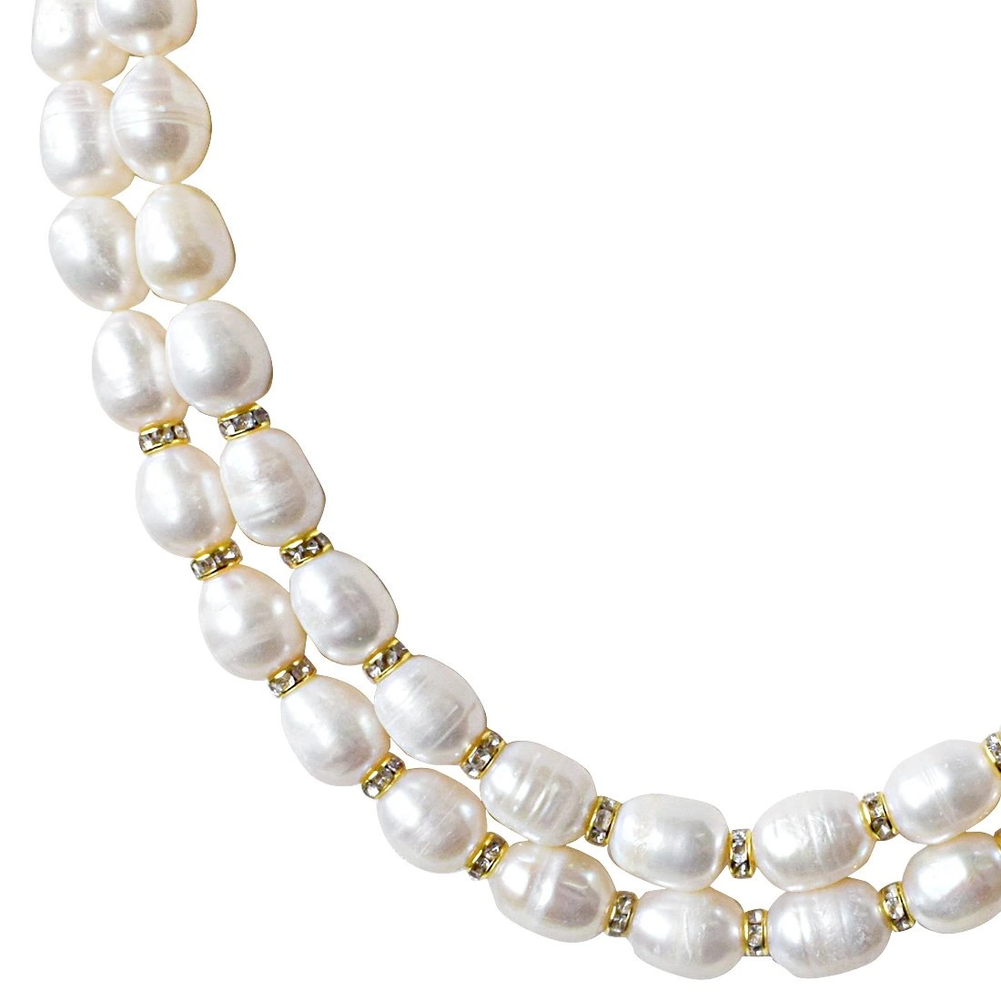 2 Line Heavy Looking Real Big Elongated Pearl and Stone Ring Necklace for Women (SN919)