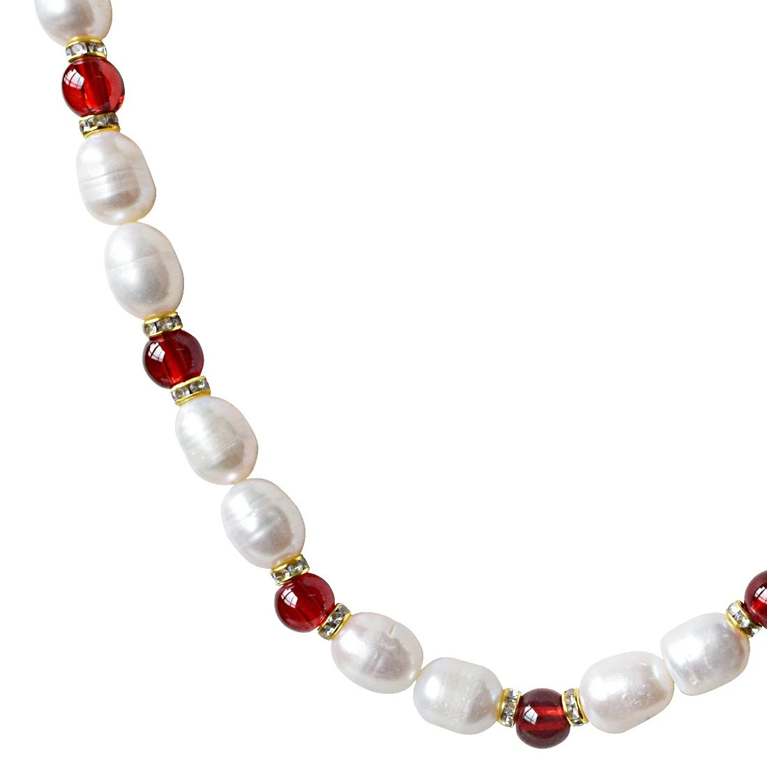 Single Line Big Elongated Pearl and Red Stone Necklace for Women (SN926)