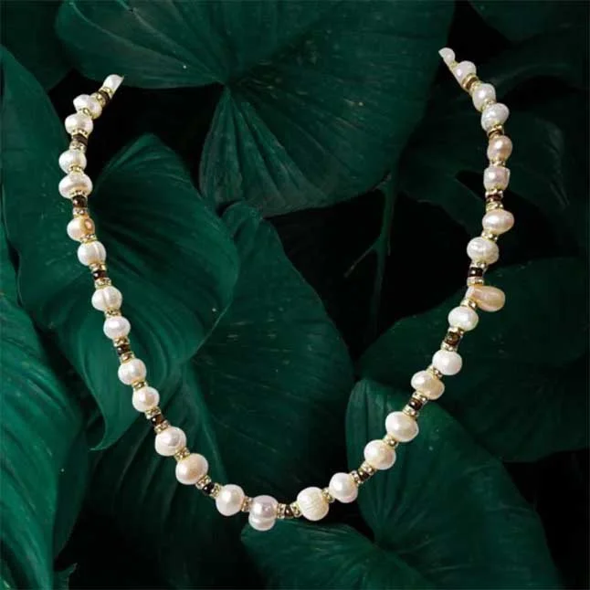 Single Line Big Freshwater Pearl and Brown Tiger Eye Beads Necklace for Women (SN927)