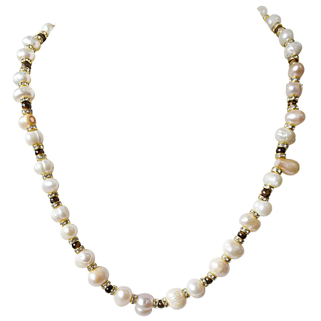 Single Line Big Freshwater Pearl and Brown Tiger Eye Beads Necklace for Women (SN927)