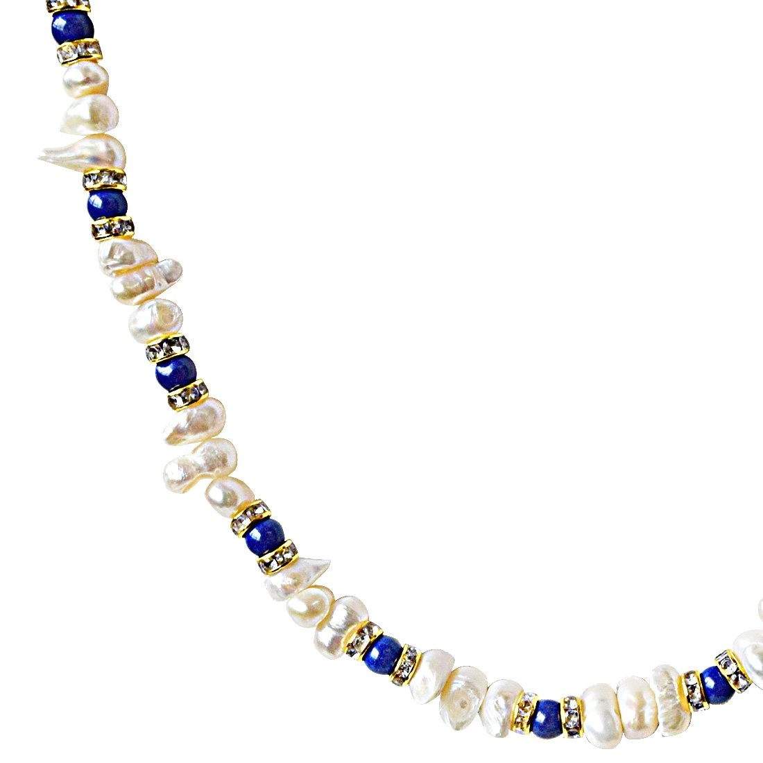 Single Line Blue Lapiz Beads and Freshwater Pearl Necklace for Women (SN933)