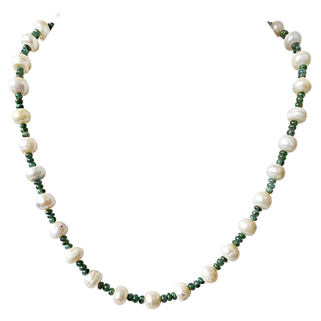 Single Line Real Green Emerald Beads and Freshwater Pearl Necklace for Women (SN936)