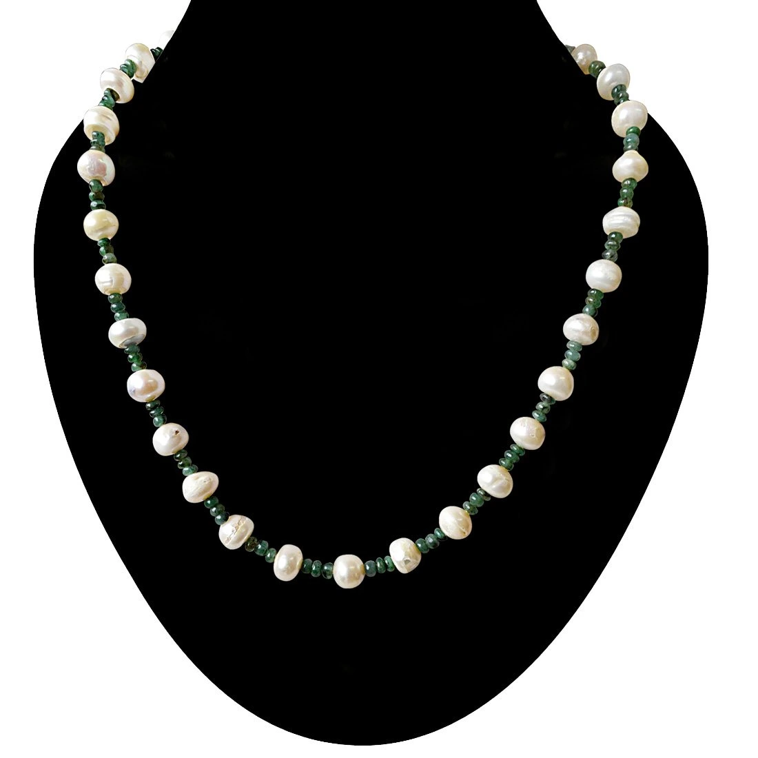 Single Line Real Green Emerald Beads and Freshwater Pearl Necklace for Women (SN936)