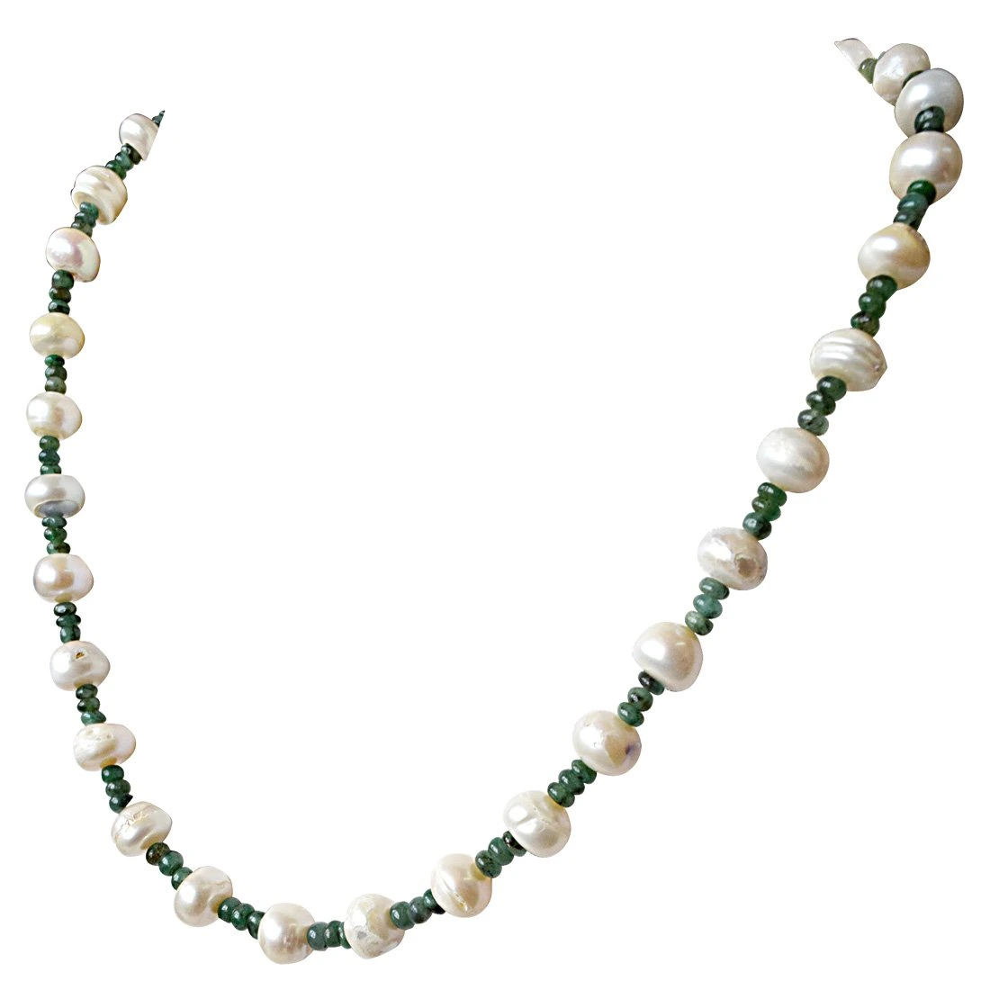 Single Line Real Green Emerald Beads and Freshwater Pearl Necklace for Women (SN936)