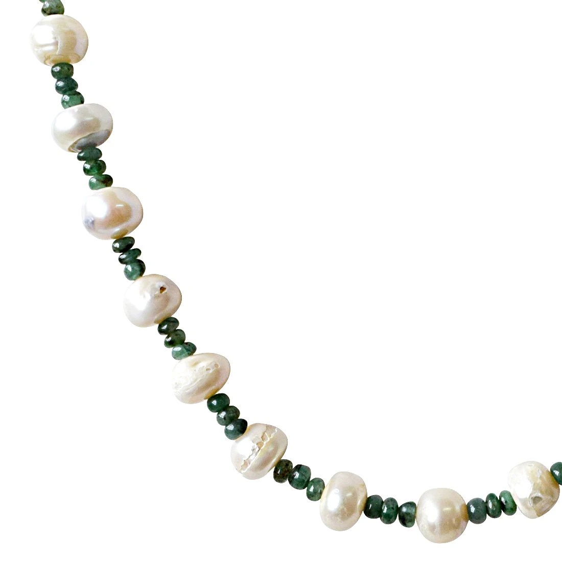 Single Line Real Green Emerald Beads and Freshwater Pearl Necklace for Women (SN936)