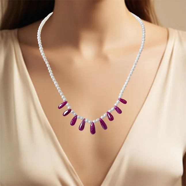 9 Red Pearl Real Drop Ruby and Freshwater Necklace for Women Set of 9 Pieces (SN939)
