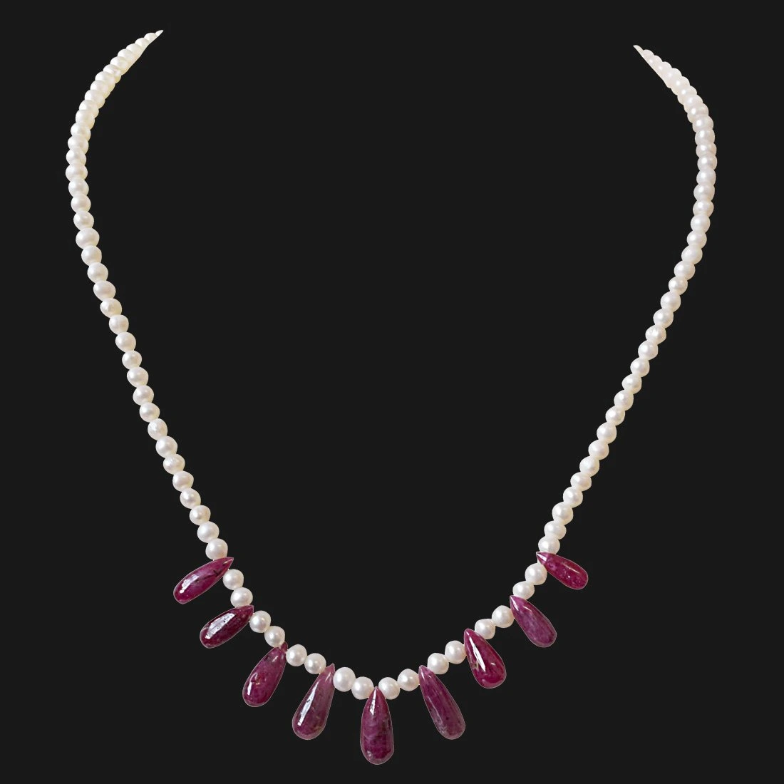 9 pcs 57.50 cts Real Red Drop Ruby & Freshwater Pearl Necklace for Women (SN940)