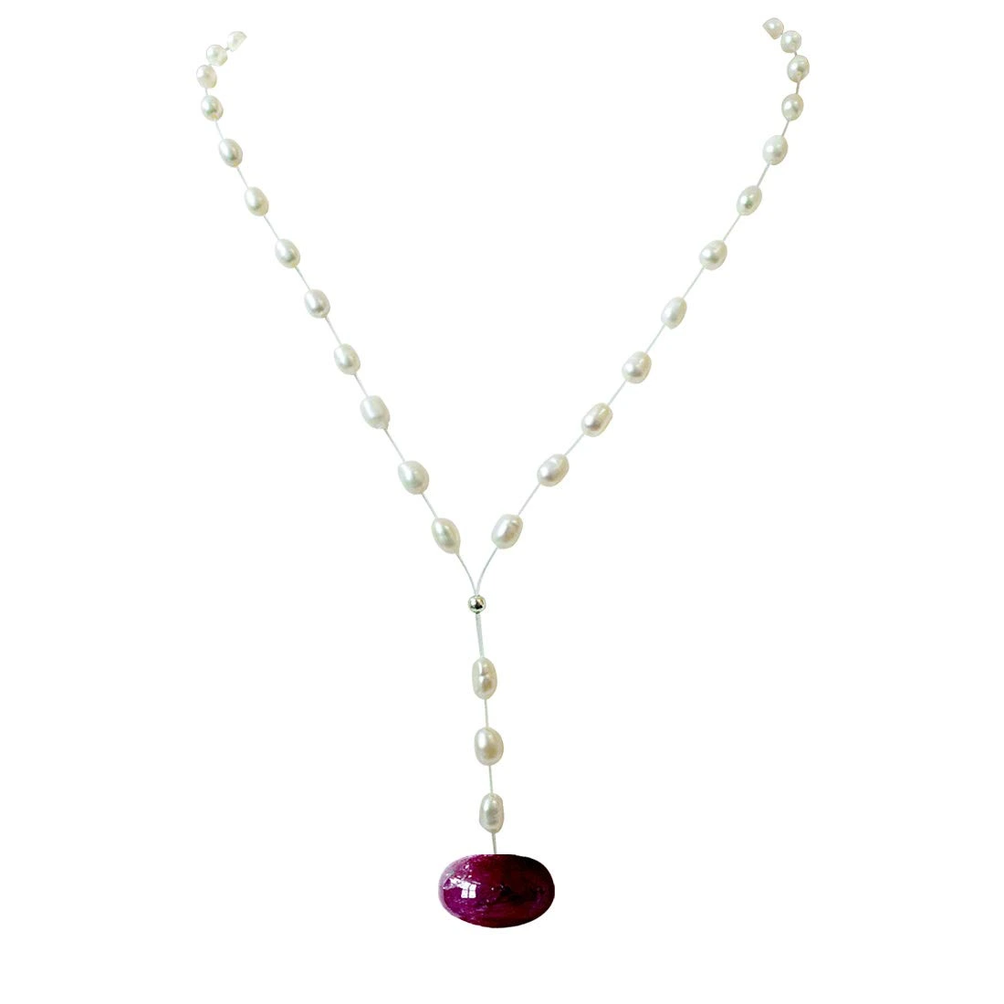 6.82cts Real Natural Round Red Ruby and Freshwater Pearl Wire Style Necklace for Women (SN946)