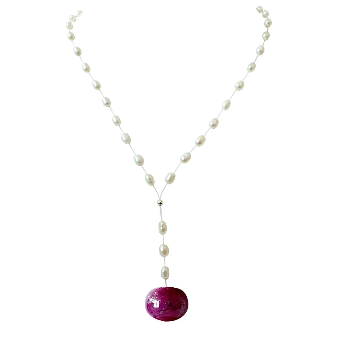 16.39cts Real Natural Round Red Ruby and Freshwater Pearl Wire Style Necklace for Women (SN948)
