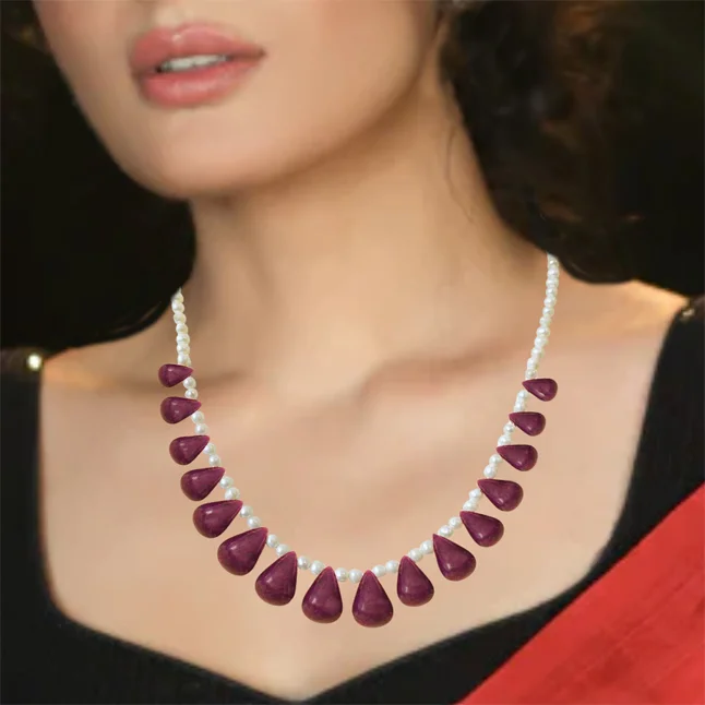145cts Real Drop Ruby, Freshwater Pearl Necklace (SN949)