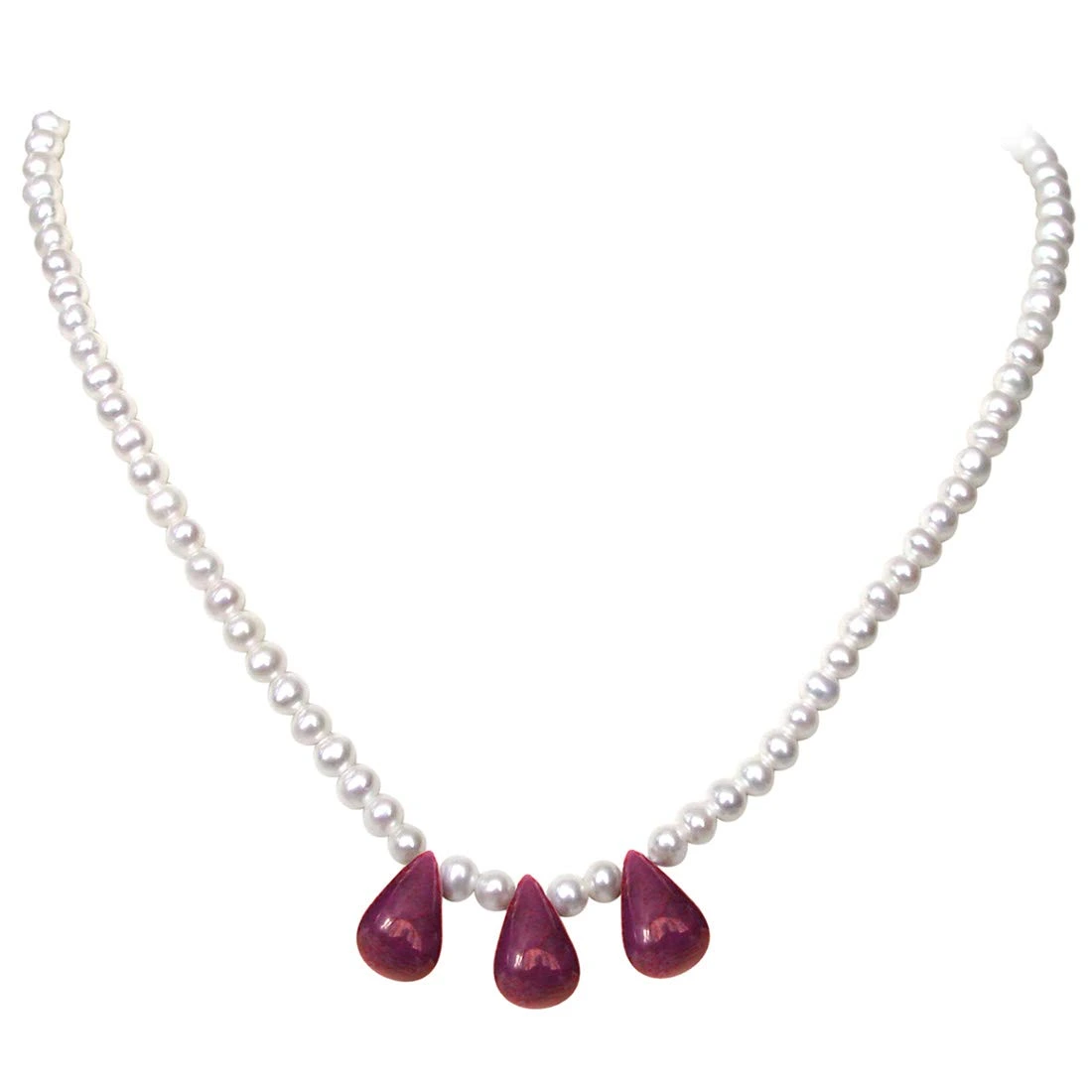 3 pcs 30cts Real Drop Ruby & Freshwater Pearl Necklace for Women (SN951)