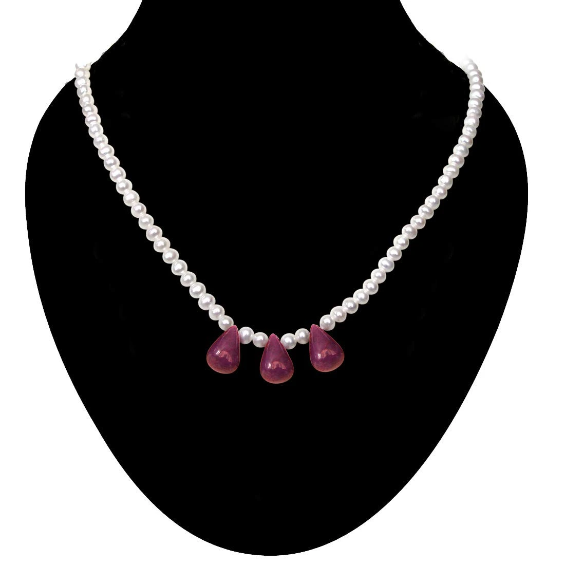 3 pcs 30cts Real Drop Ruby & Freshwater Pearl Necklace for Women (SN951)