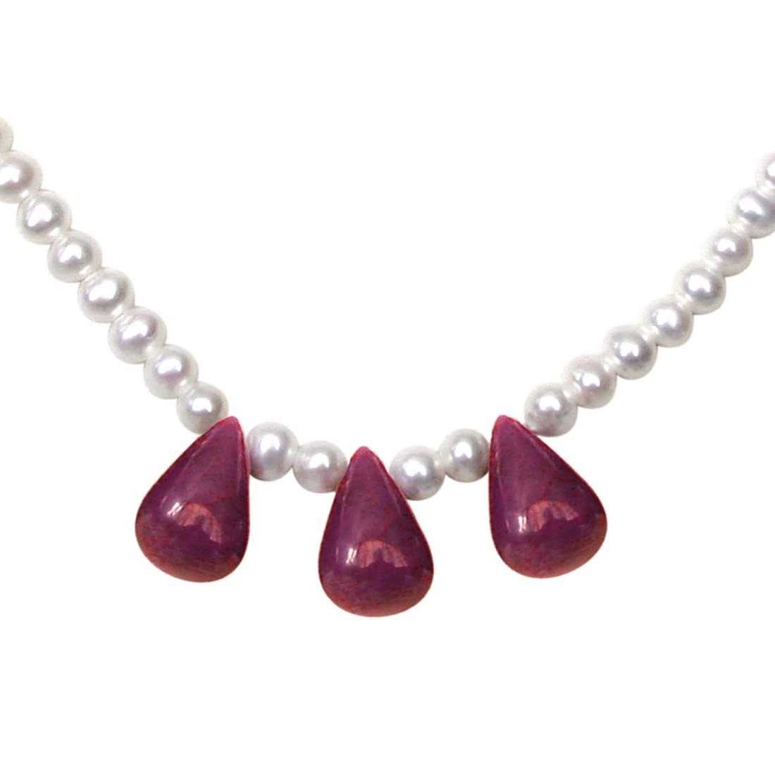 3 pcs 30cts Real Drop Ruby & Freshwater Pearl Necklace for Women (SN951)