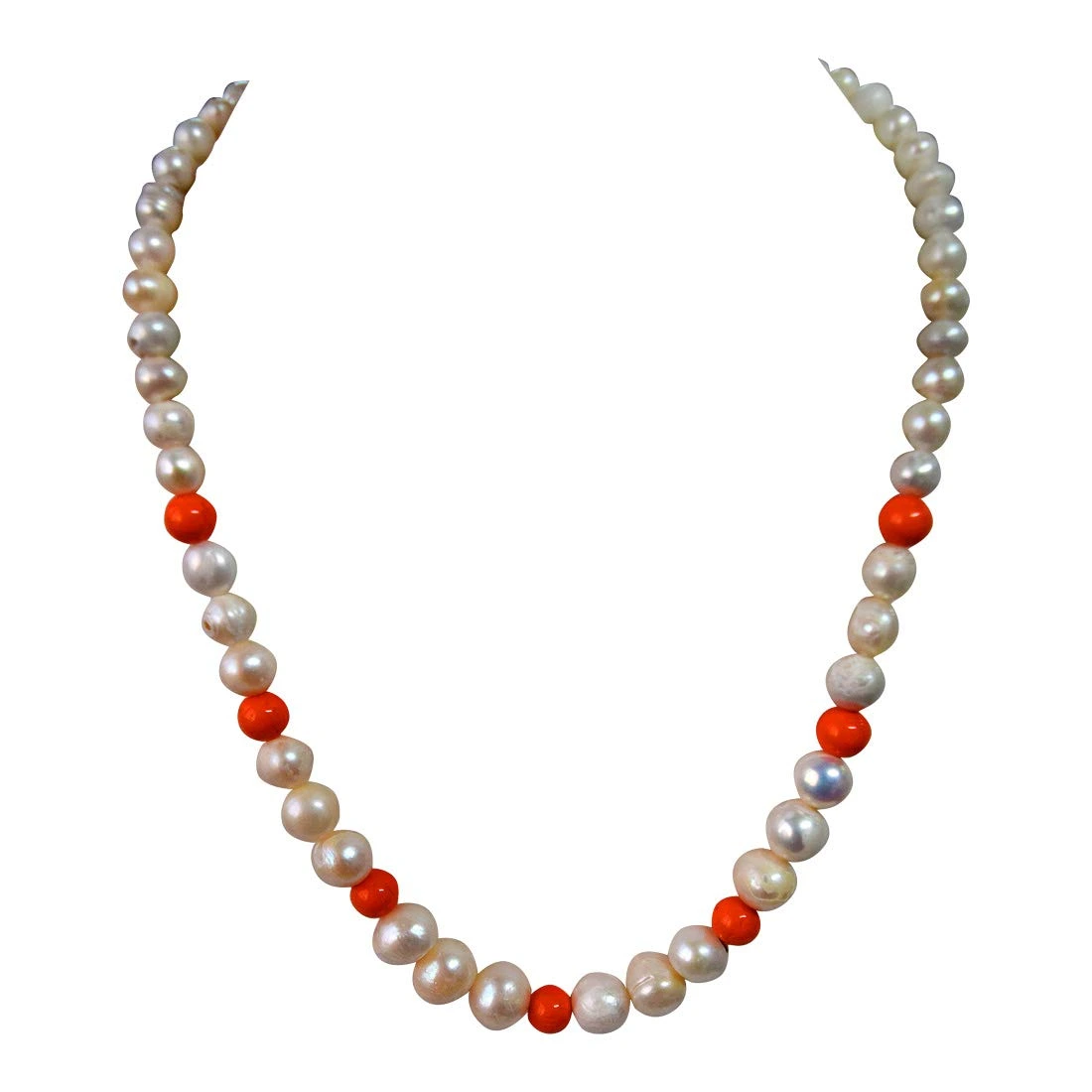 Real Natural Pearl & Orange Beads Necklace for Women (SN952)