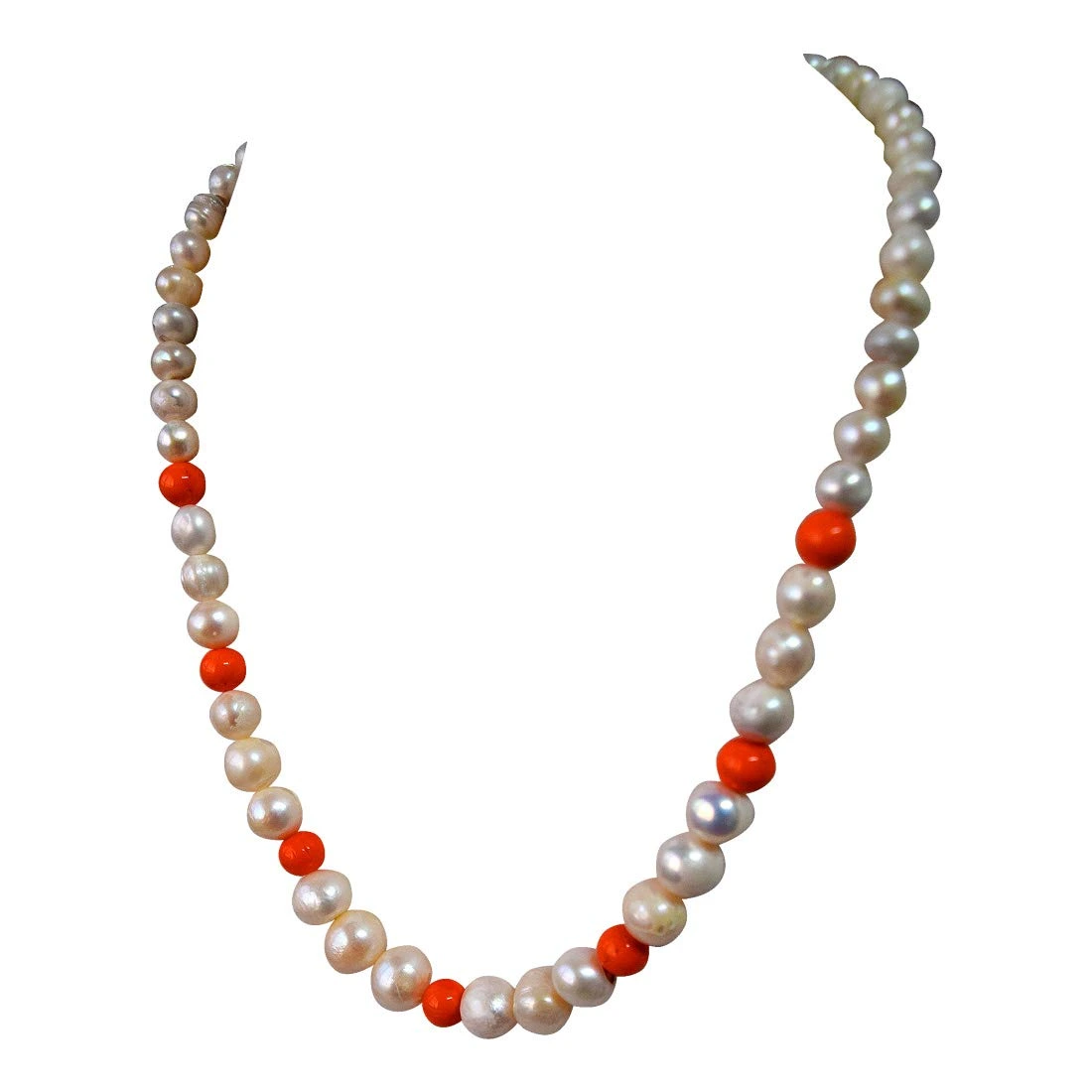 Real Natural Pearl & Orange Beads Necklace for Women (SN952)