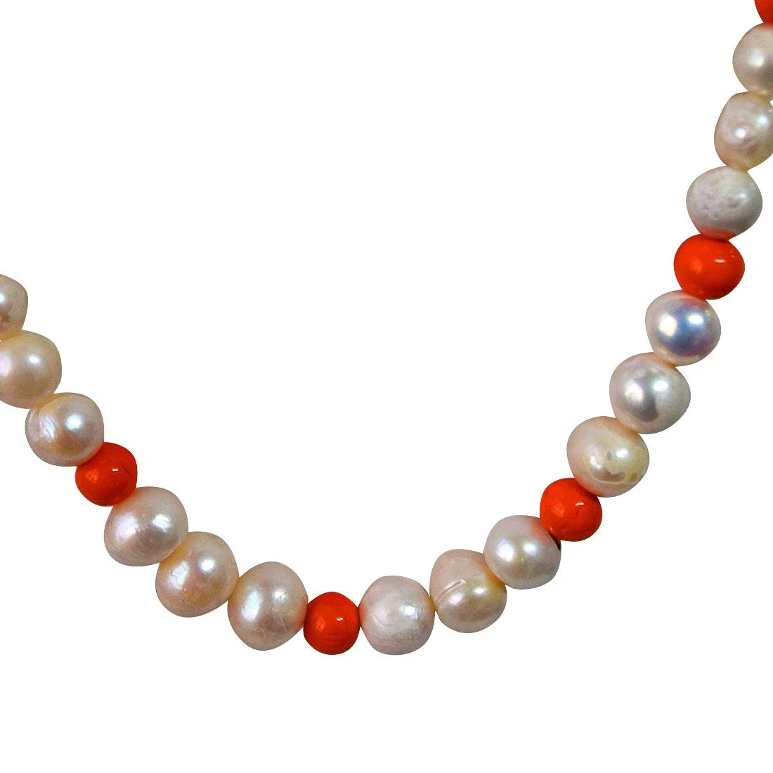 Real Natural Pearl & Orange Beads Necklace for Women (SN952)