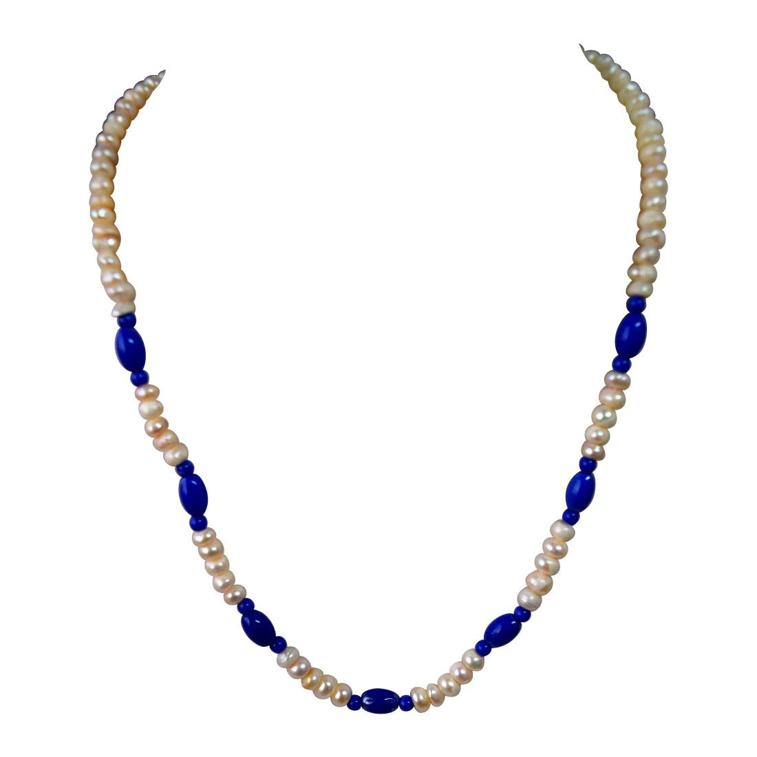 Single Line Real Freshwater Pearl & Blue Beads Necklace for Women (SN953)