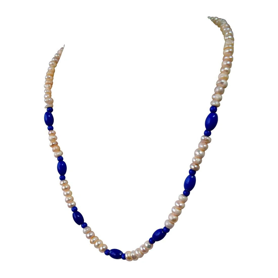 Single Line Real Freshwater Pearl & Blue Beads Necklace for Women (SN953)