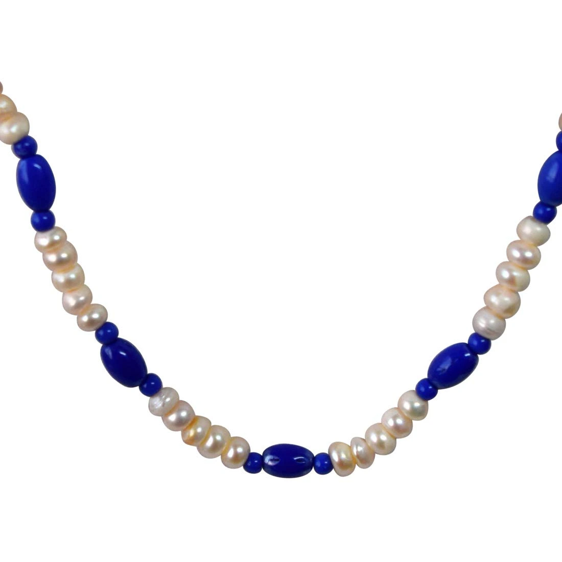 Single Line Real Freshwater Pearl & Blue Beads Necklace for Women (SN953)