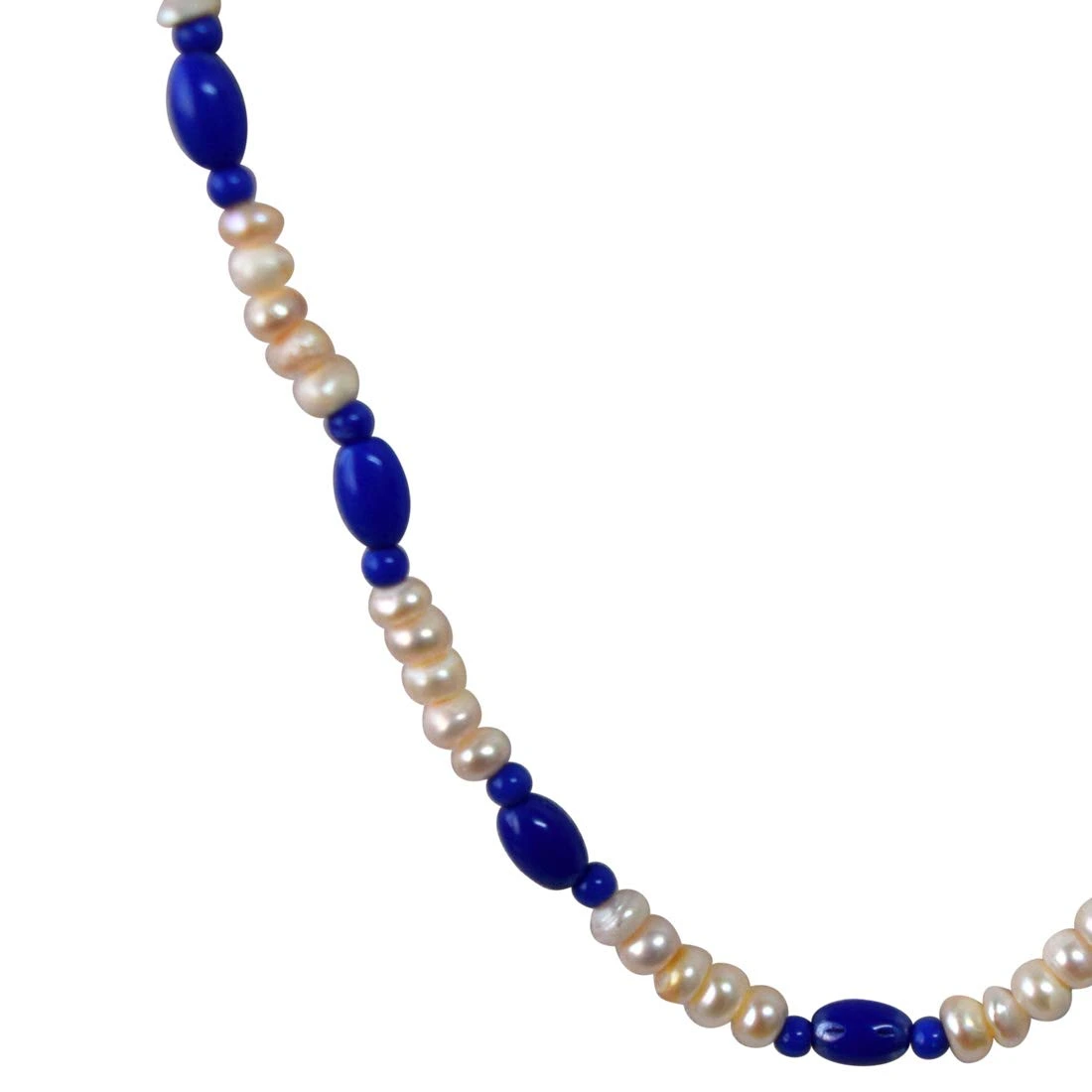 Single Line Real Freshwater Pearl & Blue Beads Necklace for Women (SN953)