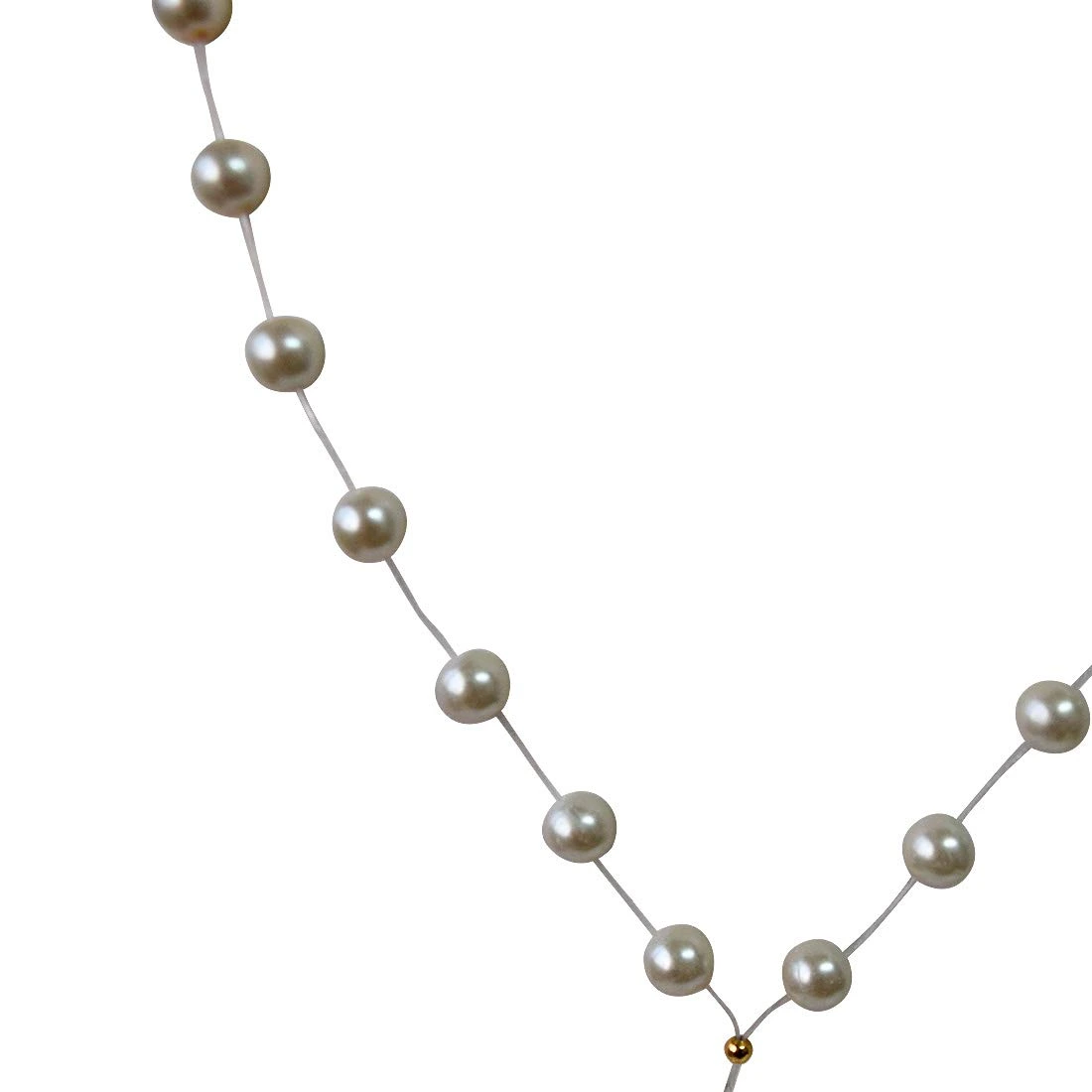 Single Line Invisible Strand Shell Pearl Necklace with Green Stone Drop for Girls (SN955)