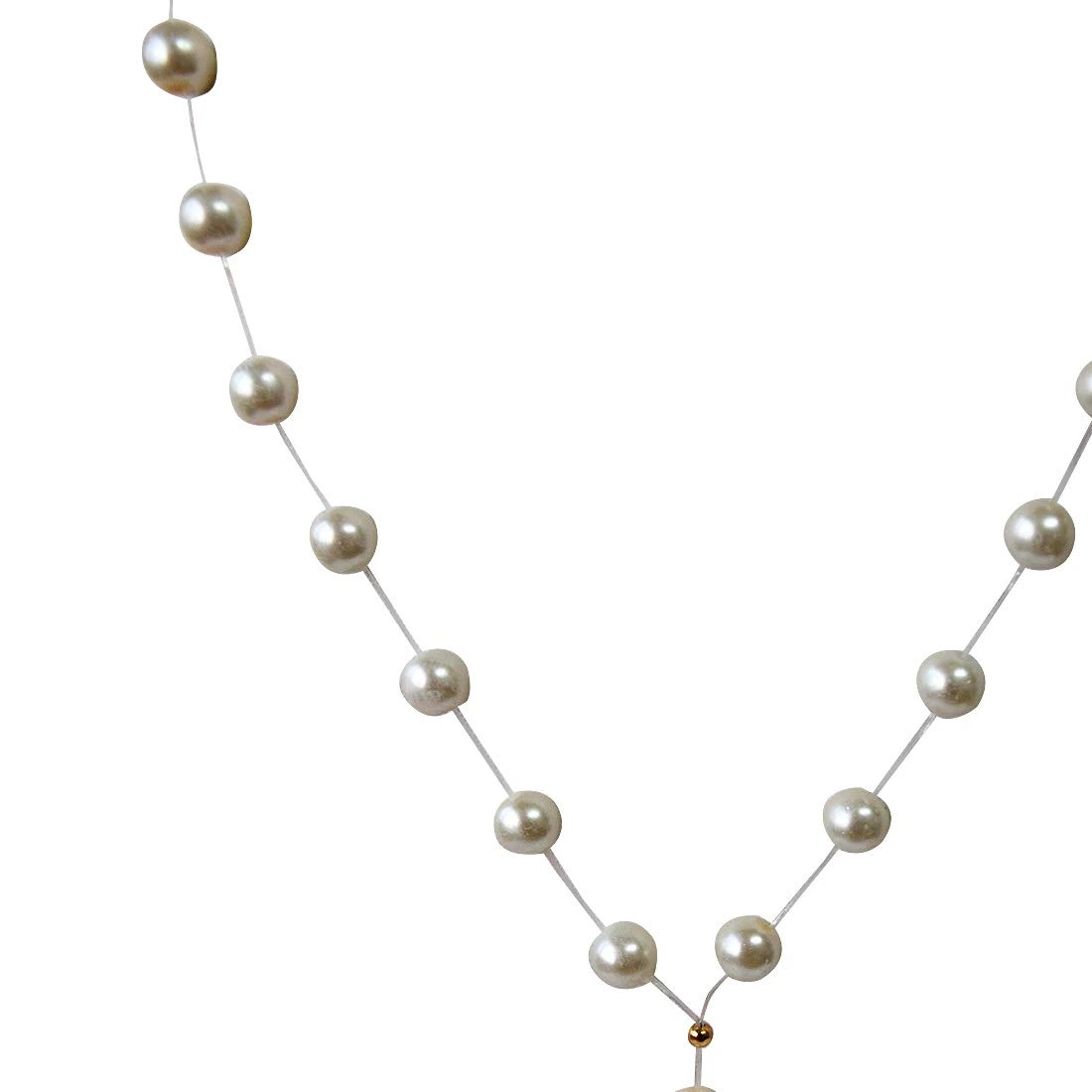 Single Line Invisible Strand Shell Pearl Necklace with Blue Stone Drop for Girls (SN957)