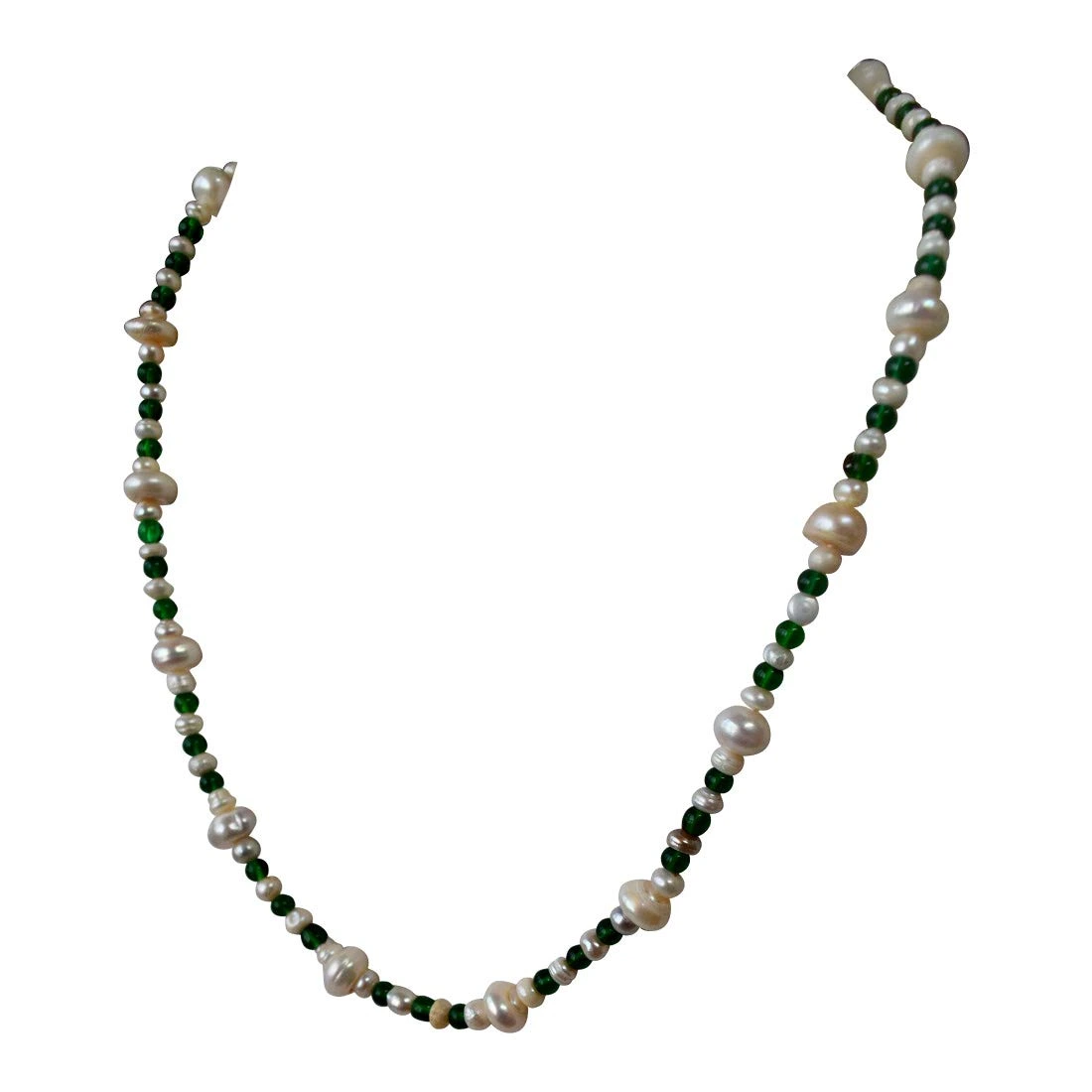 Single Line Real Natural Freshwater Pearl & Green Beads Necklace for Women (SN958)