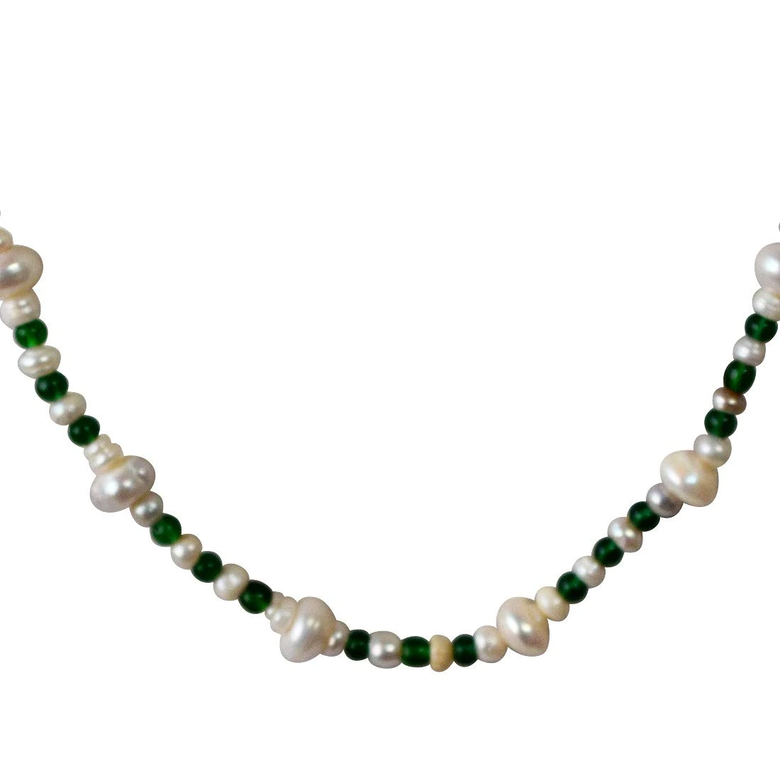 Single Line Real Natural Freshwater Pearl & Green Beads Necklace for Women (SN958)