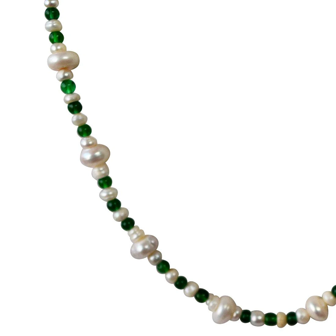 Single Line Real Natural Freshwater Pearl & Green Beads Necklace for Women (SN958)