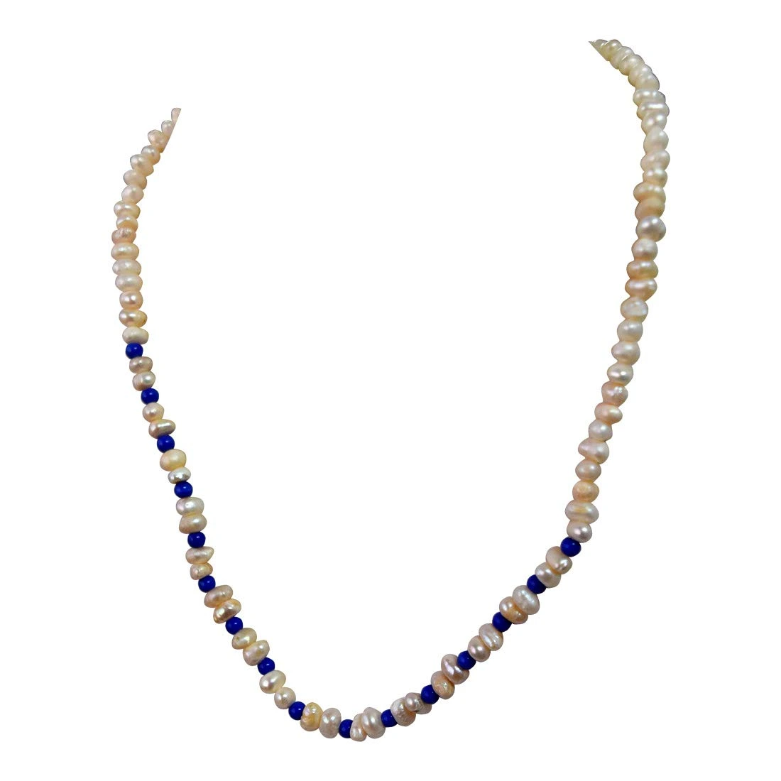 Single Line Real Freshwater Pearl & Blue Beads Necklace for Women (SN960)