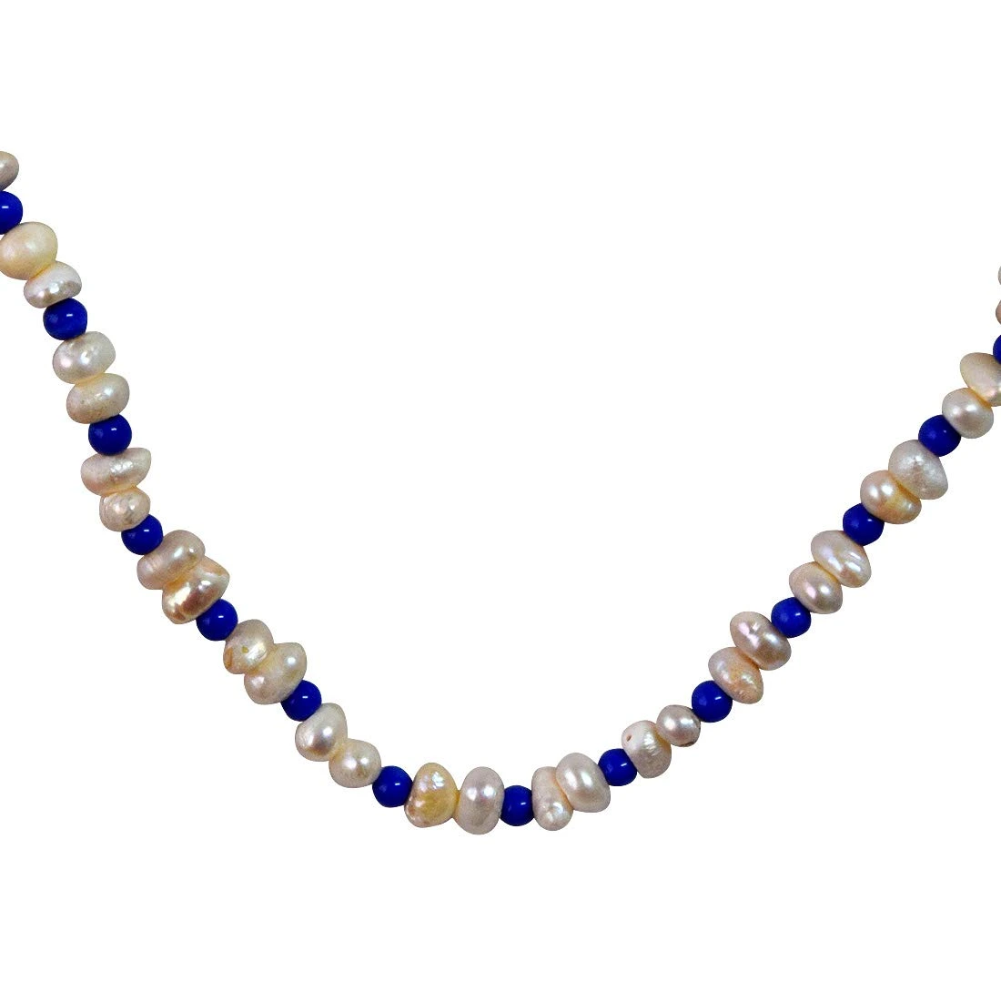 Single Line Real Freshwater Pearl & Blue Beads Necklace for Women (SN960)