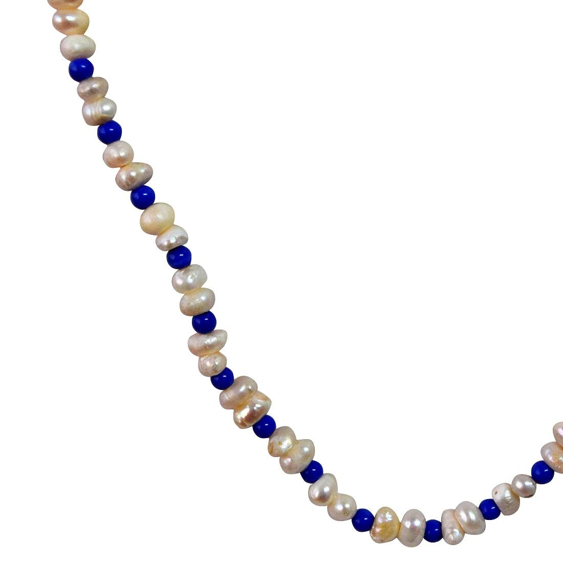 Single Line Real Freshwater Pearl & Blue Beads Necklace for Women (SN960)